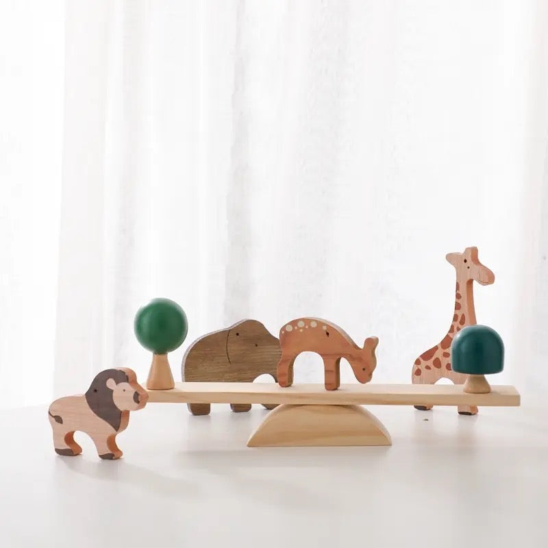 Woodland Wobblers - Balancing Game with Animal or Dinosaur Shaped Wooden Blocks
