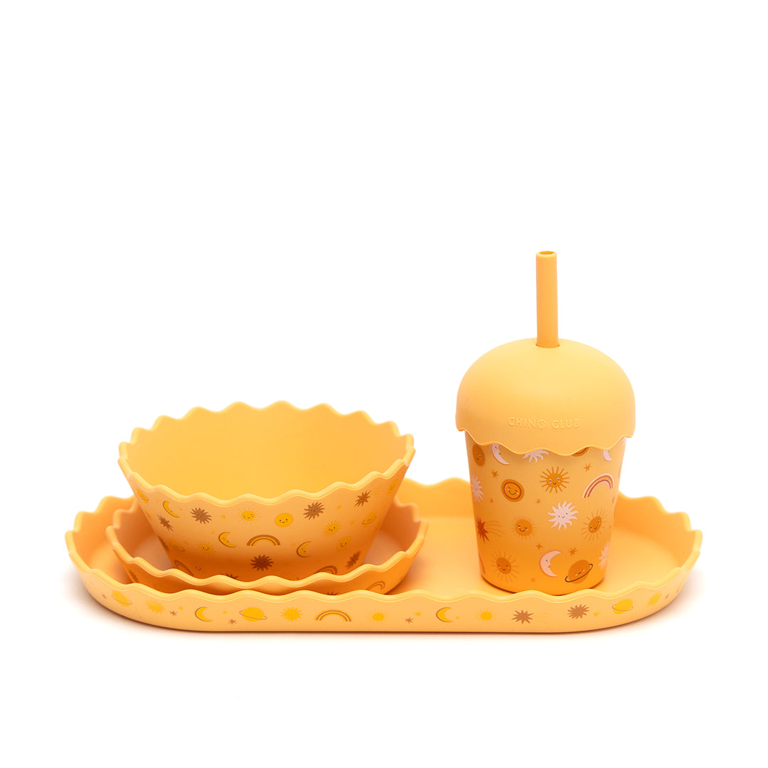 Orange Suns Silicone Wavy Edge Bowl & Plate Set