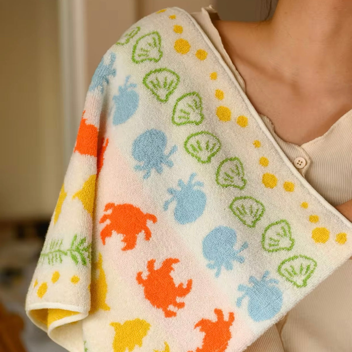 Coastal Creatures - Cotton Towel with Sea Life