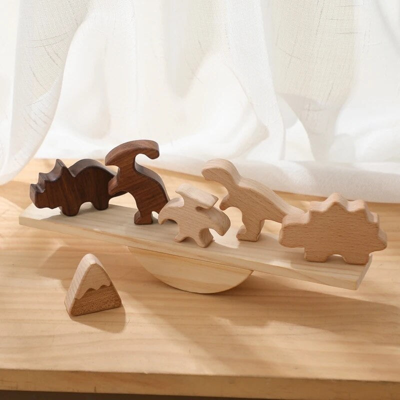 Woodland Wobblers - Balancing Game with Animal or Dinosaur Shaped Wooden Blocks
