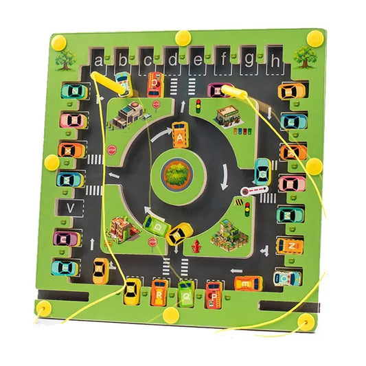 Magnetic Roundabout - Wooden Alphabet and Cars Activity Board