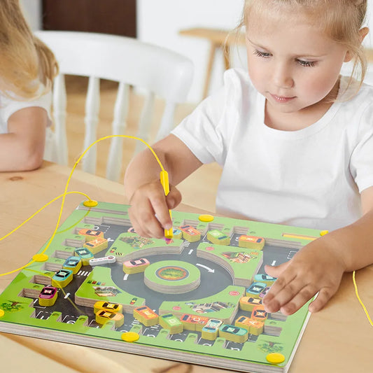 Magnetic Roundabout - Wooden Alphabet and Cars Activity Board