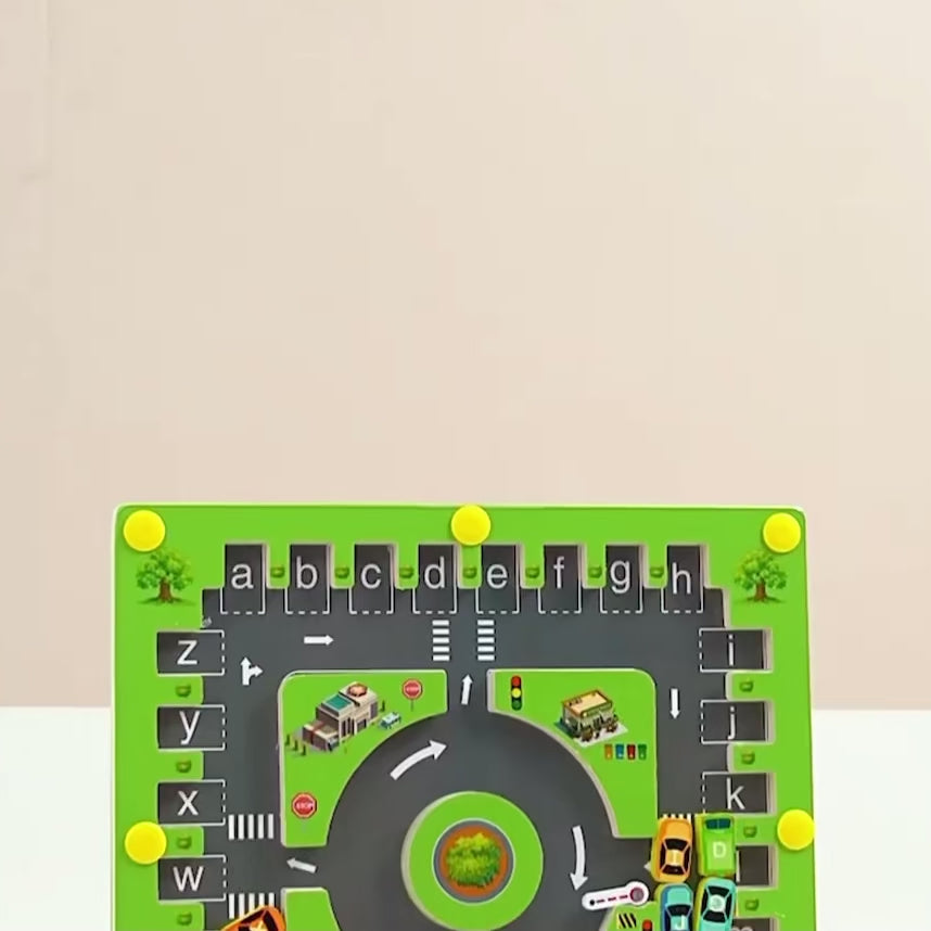 Magnetic Roundabout - Wooden Alphabet and Cars Activity Board