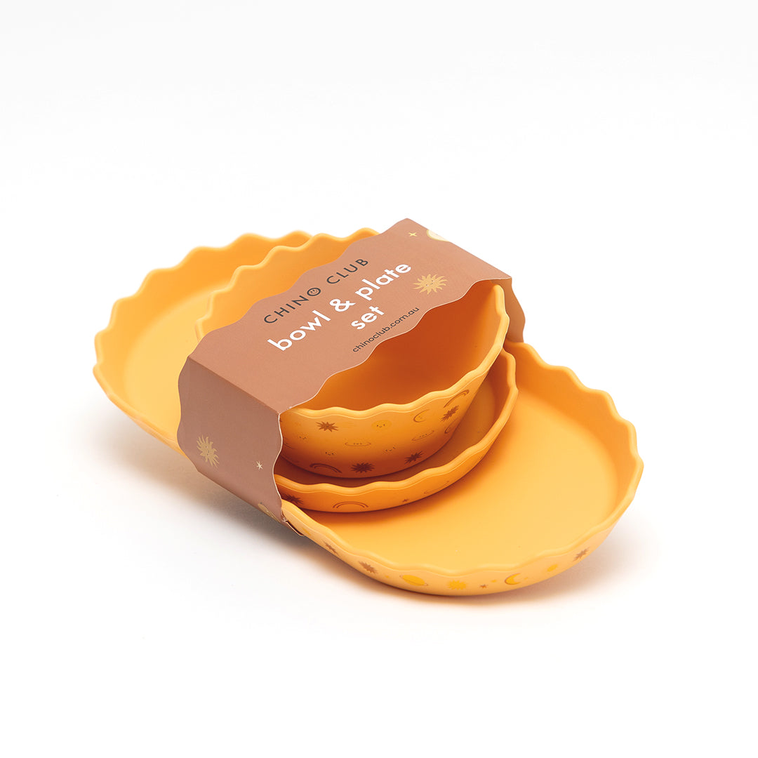 Orange Suns Silicone Wavy Edge Bowl & Plate Set