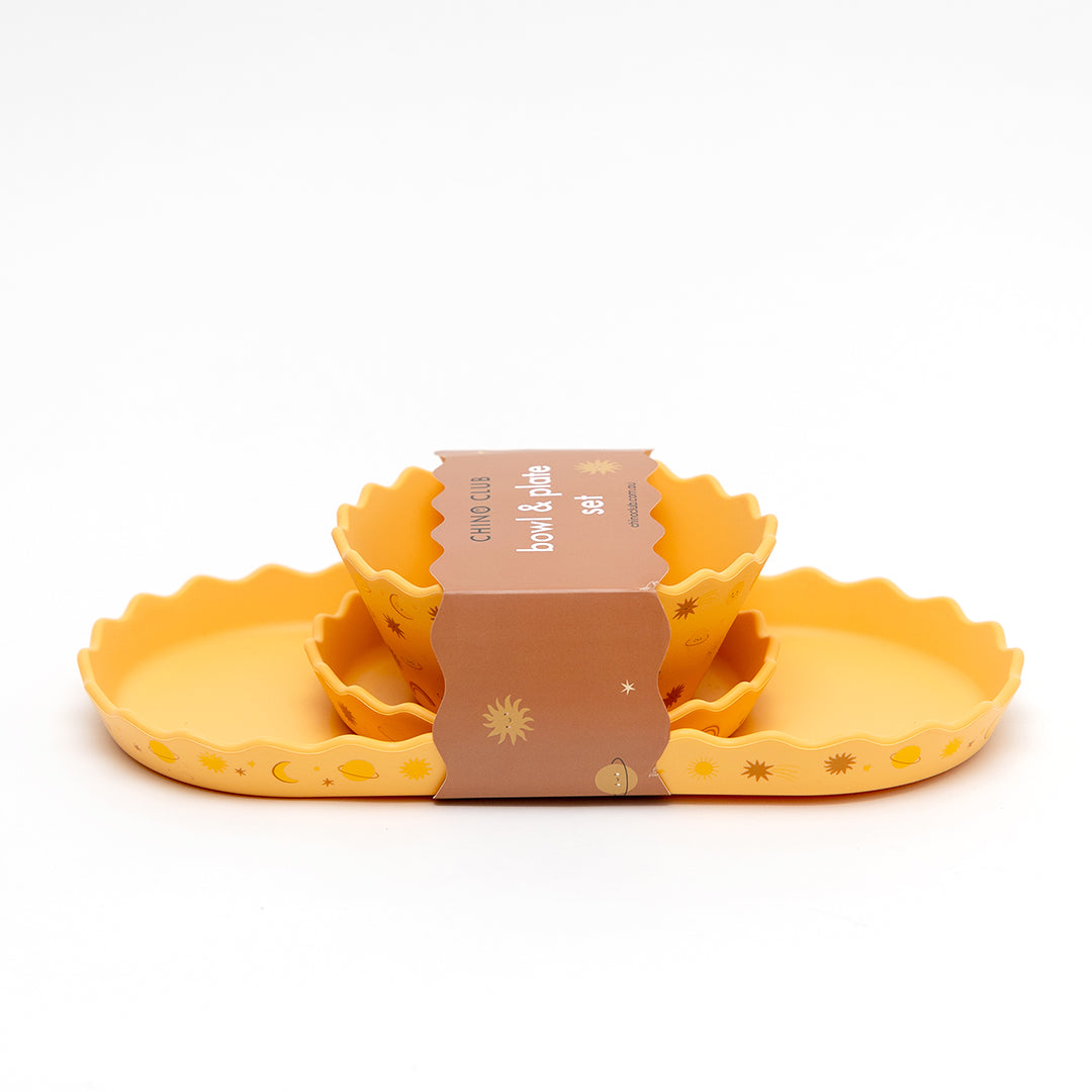 Orange Suns Silicone Wavy Edge Bowl & Plate Set