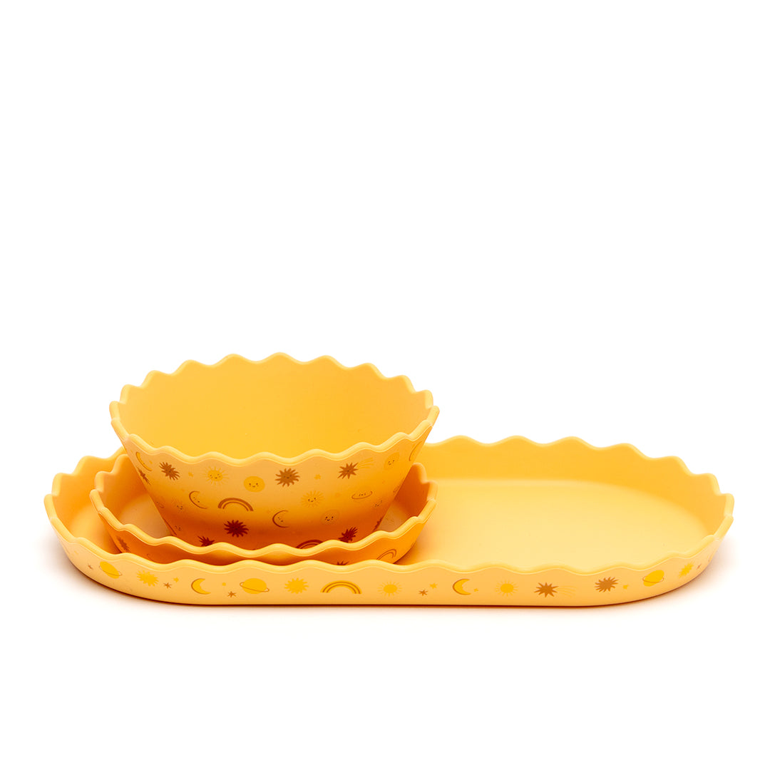 Orange Suns Silicone Wavy Edge Bowl & Plate Set